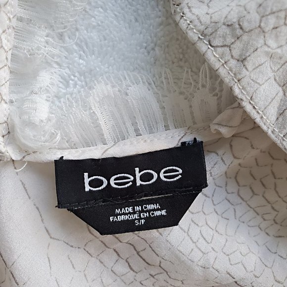 BEBE Silk Camisole Drapey Trapeze Style Embroidered Trim Blouse Ivory Size S/P - Picture 7 of 13